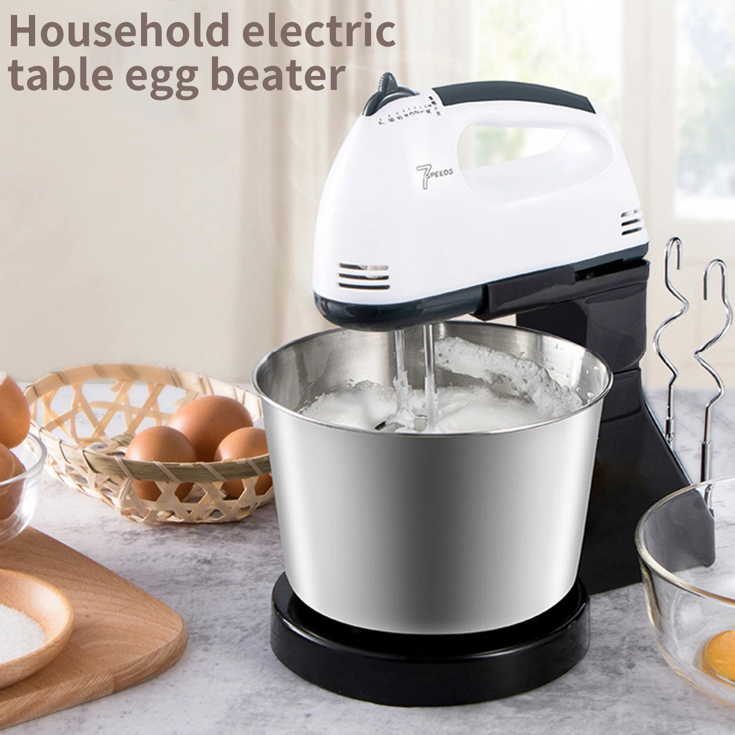 Stand Food Blender, Electric Food Blender, 100W 7 Speeds 1.7L Desk/handhold Cream Egg Whisk,Whip Dough Kneader