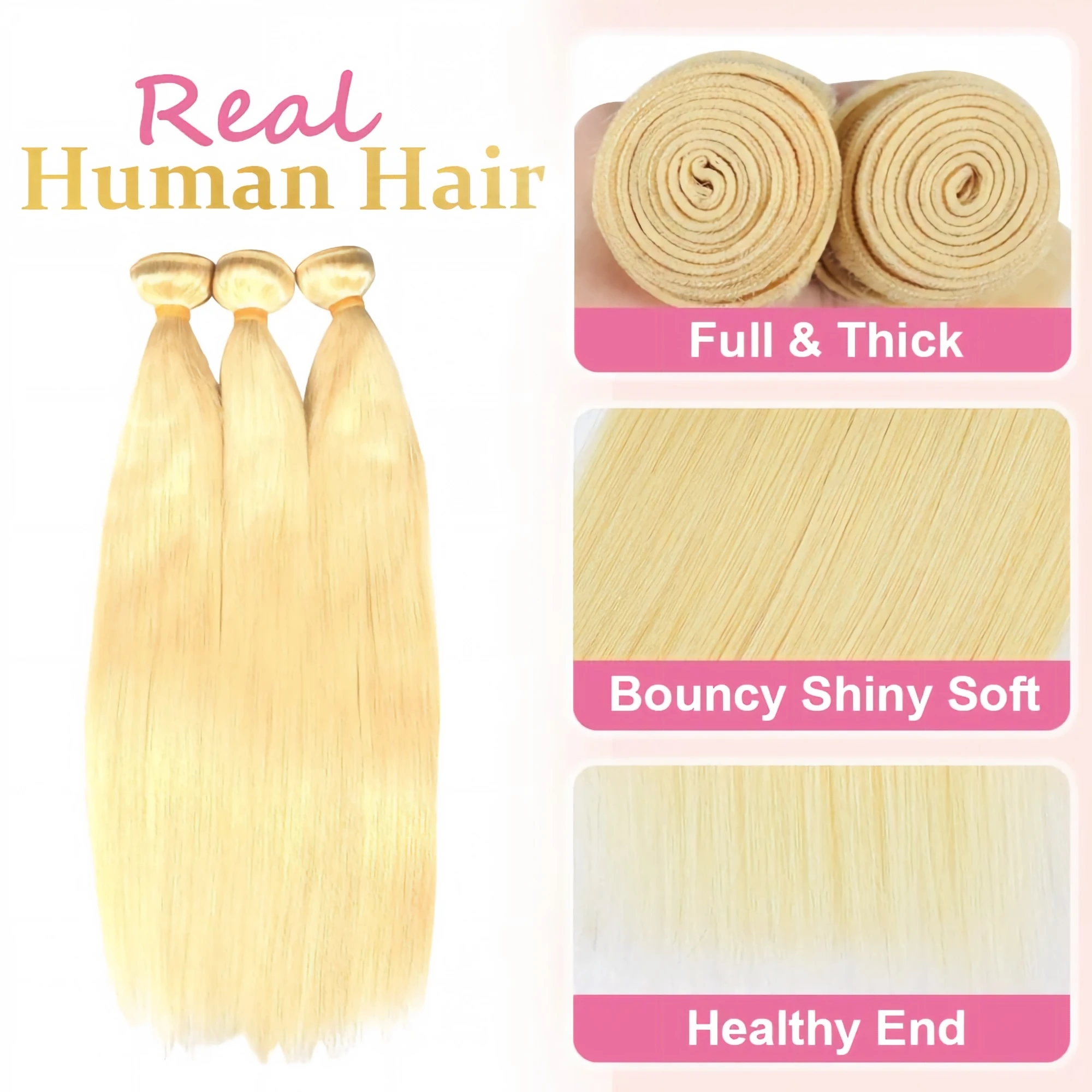 613 Bundles Blonde Bundles Human Hair 613 Straight Hair 1 Bundle 12A Grade Unprocessed Brazilian Virgin Hair Weave Extensions For Women