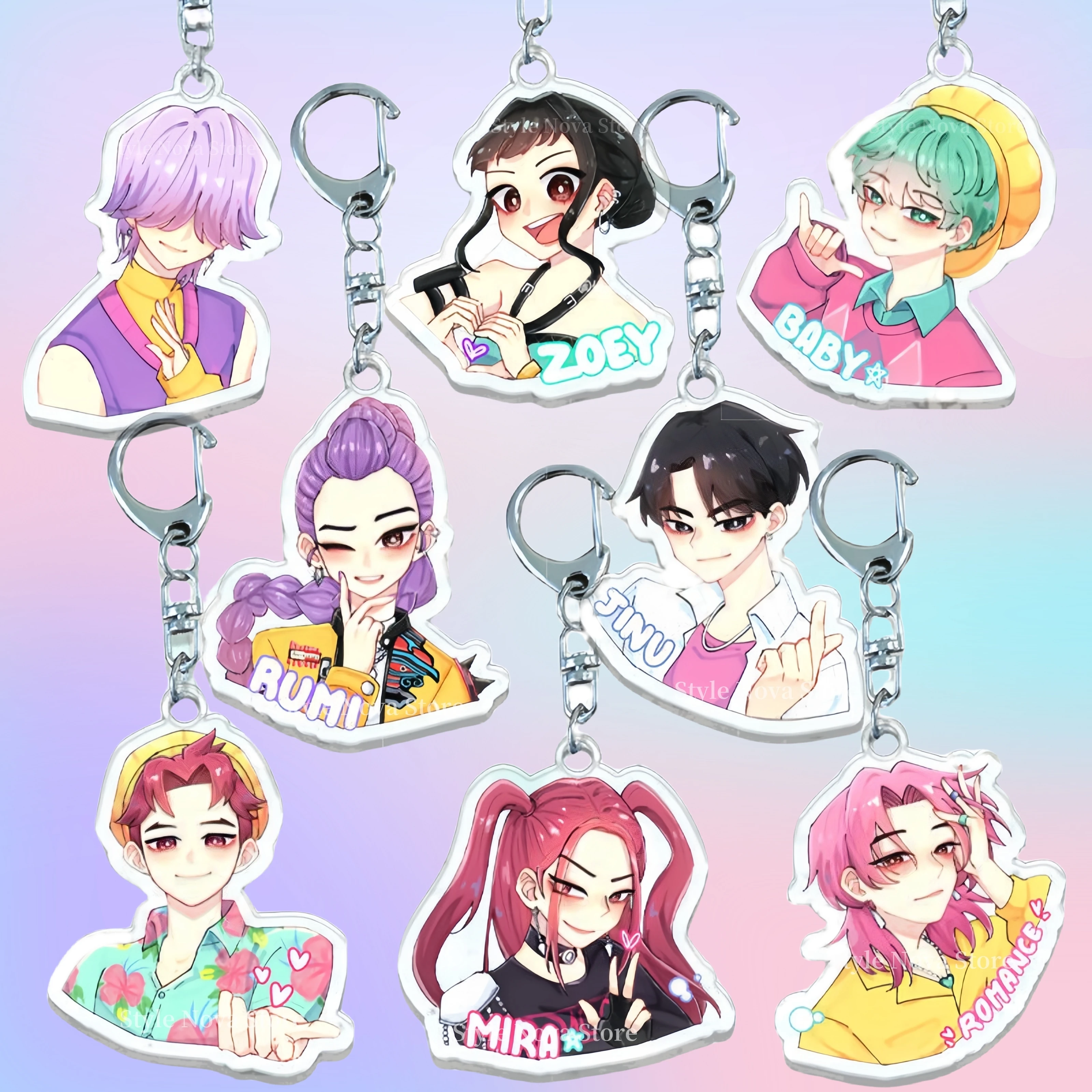K-Pop Demon Hunters Saja Boys Rumi Zoey Mira llavero acrílico colgante joyería decoraciones accesorios de Halloween regalos de fiesta