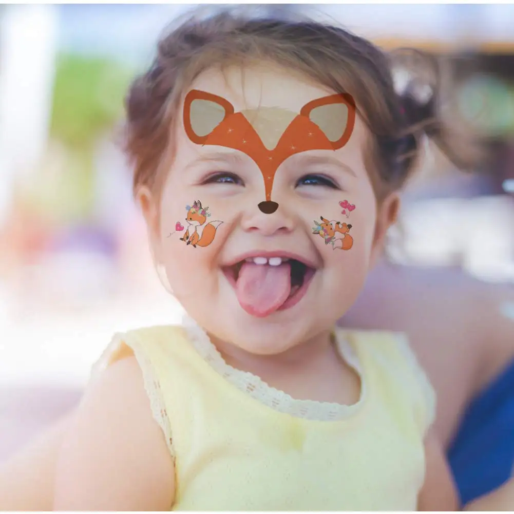 10pcs Animal Temporary Face Tattoo Sticker Set For Kids Water Transfer Butterfly Panda Floral Body Paint Sticker Halloween Decor