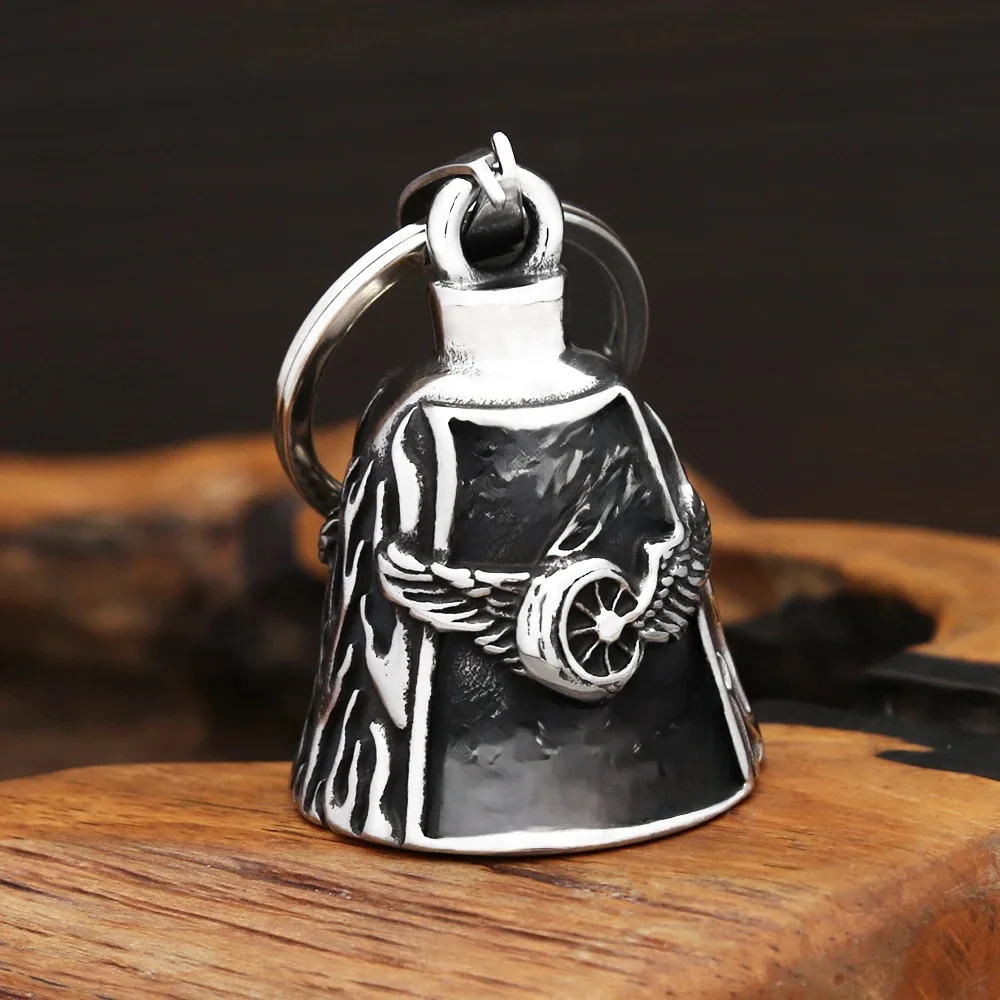 AliExpress owlucky New Vintage 316L Stainless Steel Motorcycle Bike Bell Angel Wing Wheel Keychains For Men Fashion Punk Lucky Jewelry Dropshipping