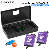 For DJI Osmo Action 5 Pro 4 3 Camera Battery + LCD Dual Charging Box for DJI Action5 Action4 Action3 Sports Camera Accessories
