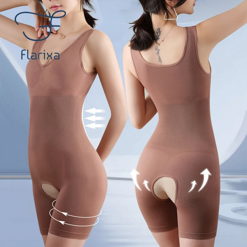 Flarixa Plus Size Butt Lifter Body Shaper Women\'s Bodysuit Open Crotch Tummy Control Shapewear Seamless Slimming Underwear 5XL