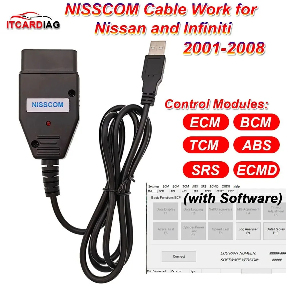 

ITCARDIAG NISSCOM for Nissan and Infiniti Support ABS Program Immobiliser Key Steering Angle Sensor Reset OBD2 Diagnostic Tool