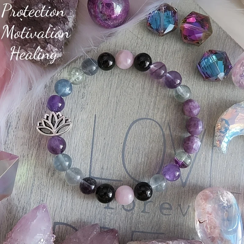 1pc/Lotus Charm Fluorite Amethyst Amethyst Stone Beaded Bracelet Inspiration and Healing Bracelet Jewelry