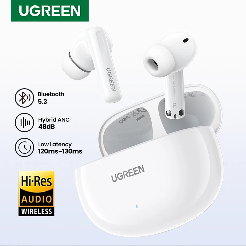 

UGREEN HiTune T6 ANC TWS Wireless Earbuds Active Noise Cancellation Bluetooth 5.3 Earphone for iPhone 15 Pro Max Samsung Galaxy