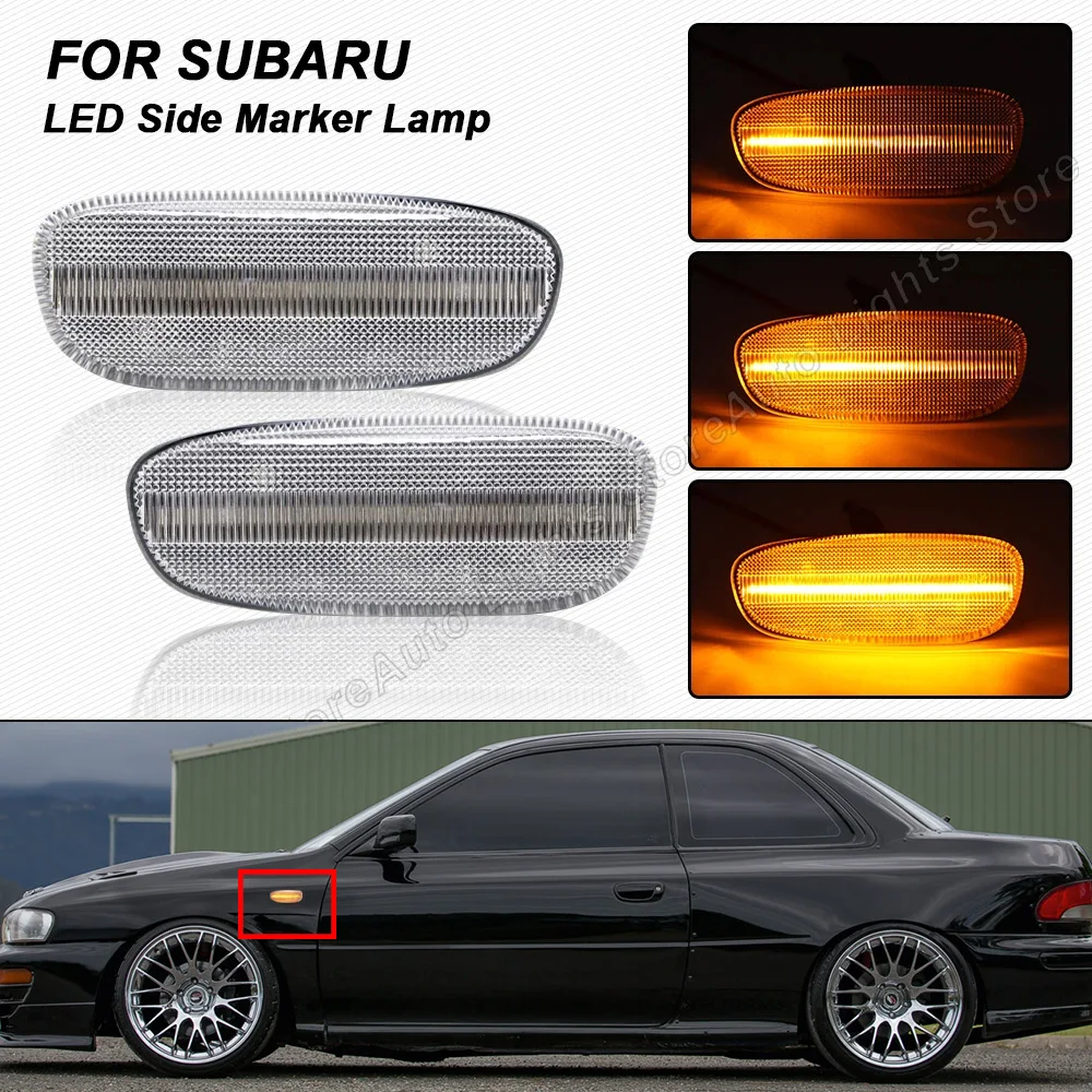 

For Subaru Impreza 1993-2001 Error Free LED Dynamic Side Marker Lamps 2PCS Pure Amber Sequential Turn Signal Indicator Lights