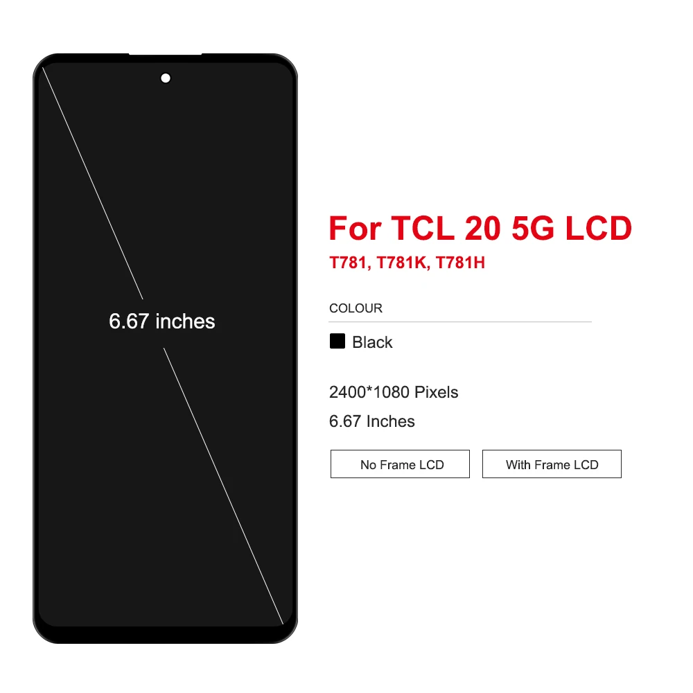 100% TEST For TCL 20 5G LCD Touch Display Screen Digitizer With Frame Assembly For TCL 20 5G  T781, T781K, T781H Display Replace