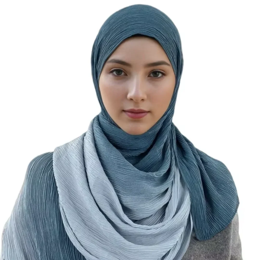 New Malaysia Dubai color matching crumpled scarf women's bag head scarf gradual change color silk scarf