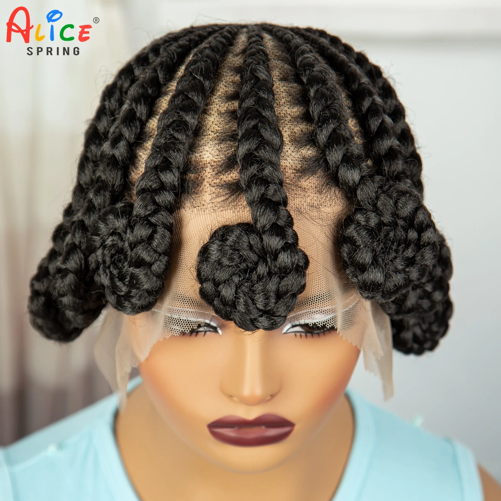 Cornrow Braided Wigs Synthetic Full Lace Handmade Knotless Bantu Braiding Hair Wig Lace Front Short Braids Wig for Black Women