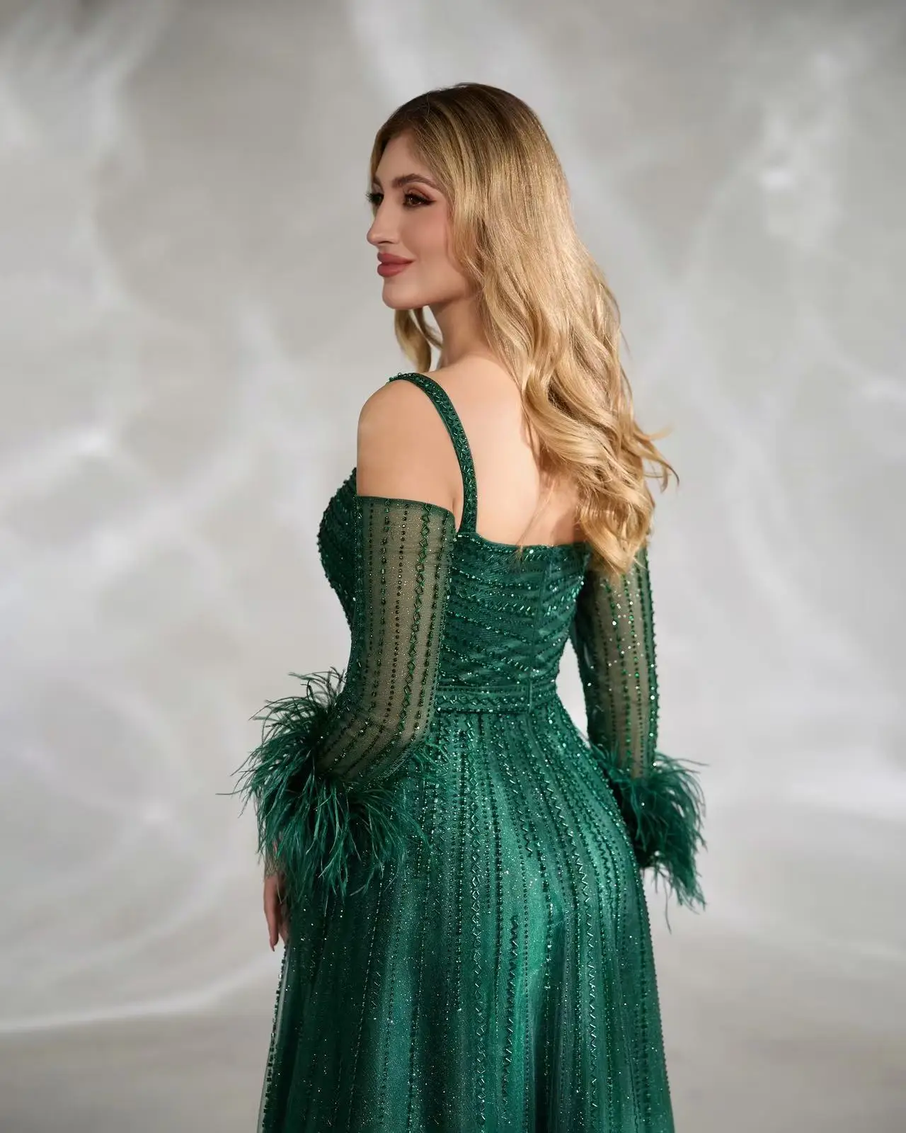 Shalimar Zhang 녹색 이브닝 드레스 긴 소매 패션 숙녀 럭셔리 호스트 드레스 맞춤형