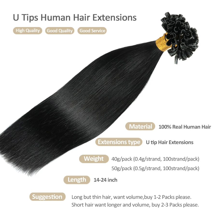 Nails/U Tip Human Hair Extensions 100s/Pack Brazilian Remy Human Hair Extensions Keratin Pre-bonded Capsules Fusion Extensions