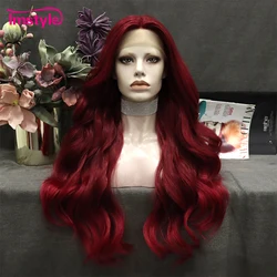Imstyle Red Wig Long Synthetic Lace Front Wig T Part Lace Wig Natural Wavy Heat Resistant Fiber Cosplay Wigs For Women