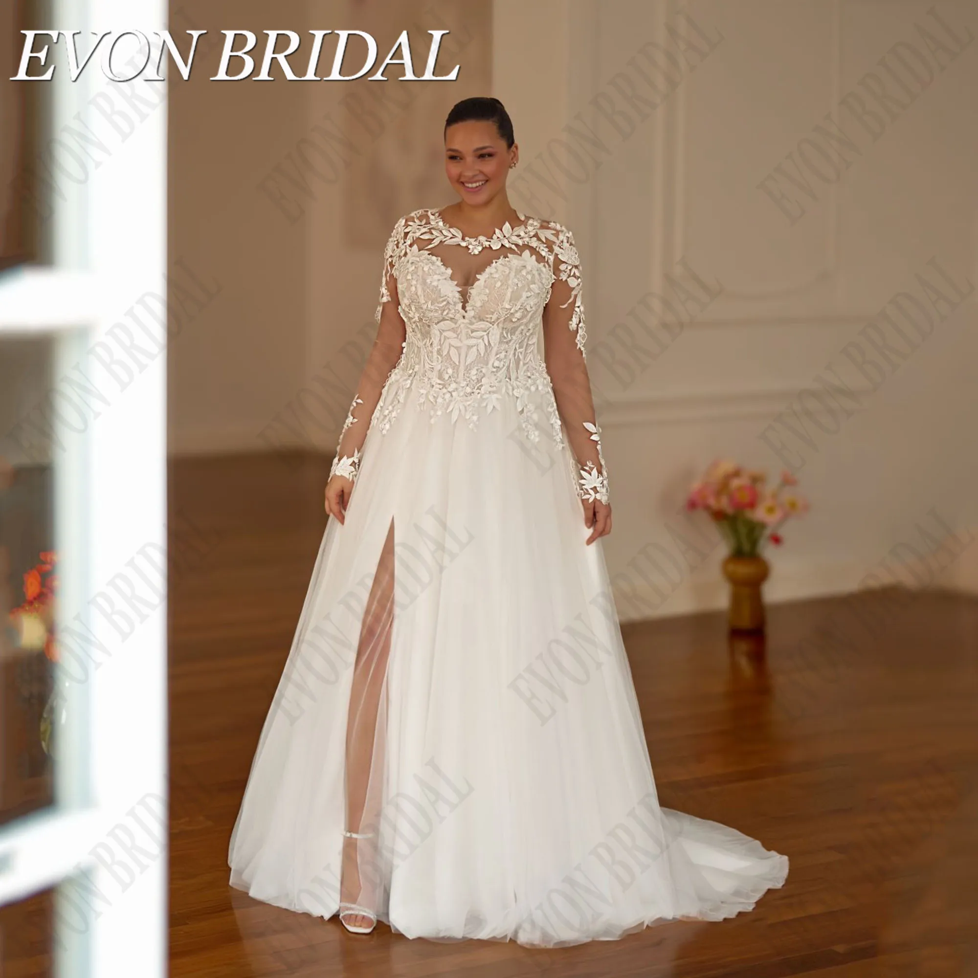 EVON BRIDAL Lace Sweetheart Wedding Dress Plus Size Bride Off Shoulder Applique A-Line Sweep Train Vestidos De Novia Customized