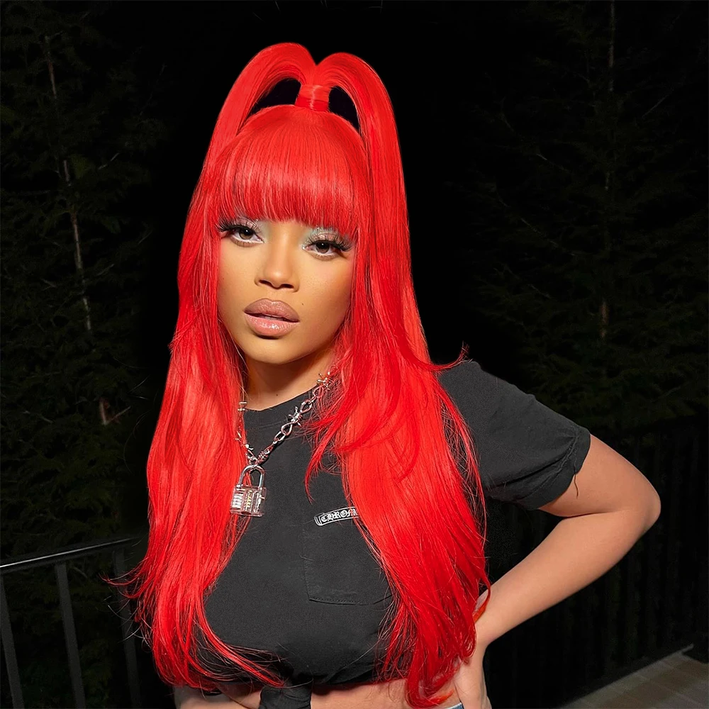 

Light Red 13x6 Lace Frontal Wig Human Hair Bone Straight Pre Plucked Hot Red 13x4 Transparent Lace Frontal Color Wigs For Women