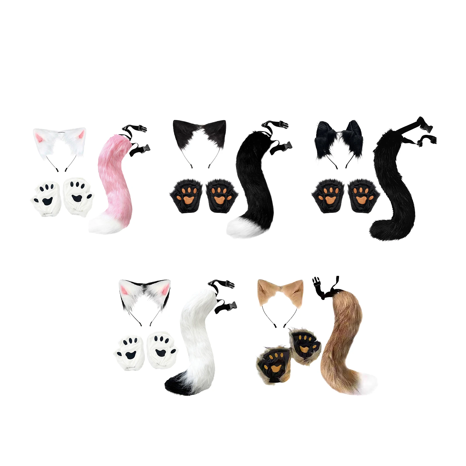 Animal Foxes Cat Costume Set Headband with Matching Tail  Paw Gloves for Cosplay Lolita Kawaii Theme Party Fancy Dress Up