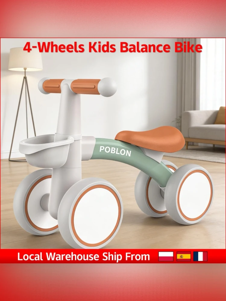 4-wielige loopfiets voor peuters van 1-2 jaar (12-24 maanden) met afneembare mandje, lichtgewicht rij-speelgoed, cadeau voor jongens en meisjes - afbeelding 2