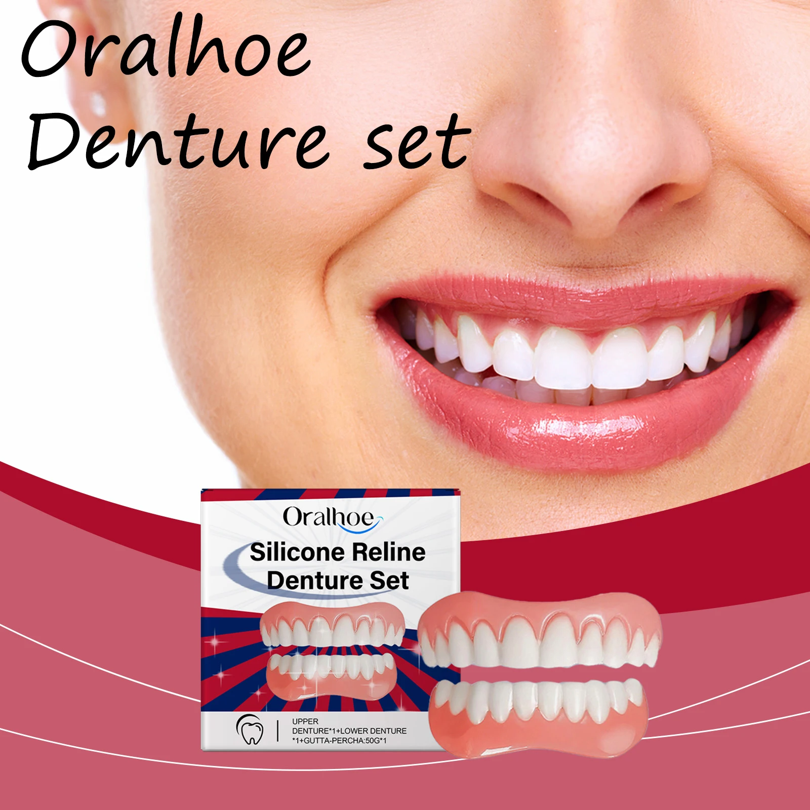 

Силиконовый набор зубных протезов Oralhoe для взрослых, женщин и мужчин, регулируемые верхние нижние виниры, облегчение дискомфорта, брекеты для вставных зубов