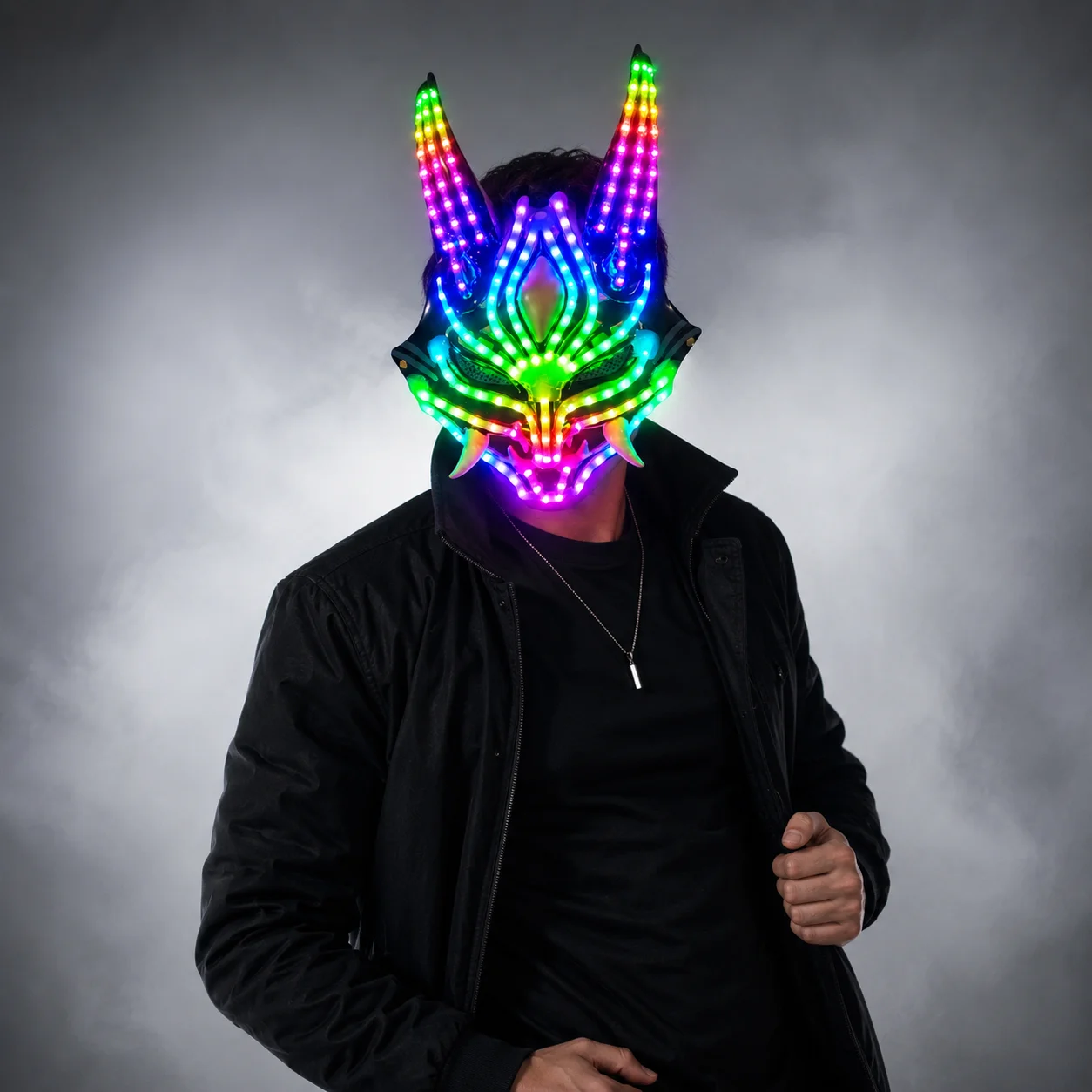 RGB LED Dragon Mask Rechargeable Light Up Costume Helmet for DJ Nightclub Festival Halloween Cosplay Stage Performance Party