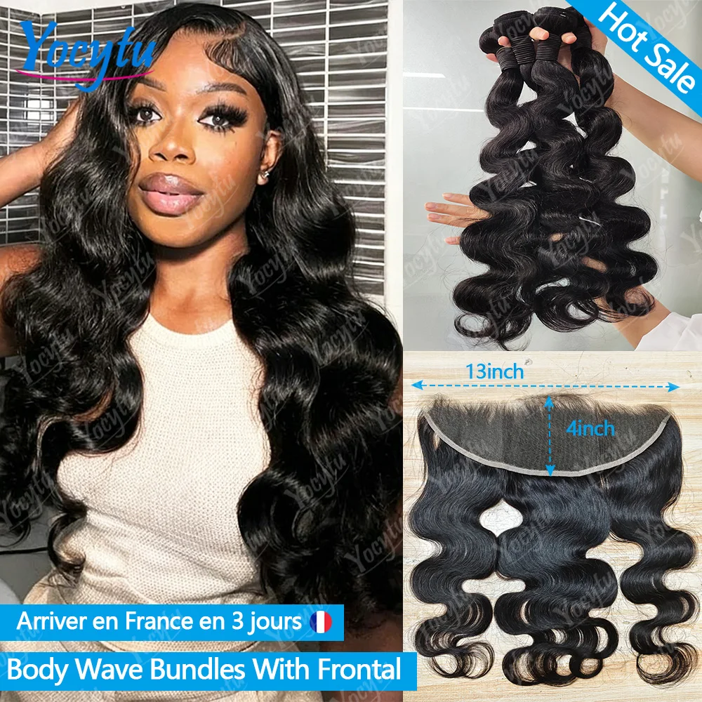 Extensions de Cheveux Humains Ondulés avec Frontal 13x4 et 13x6, 100% Cheveux Naturels avec Frontal à Raie Libre