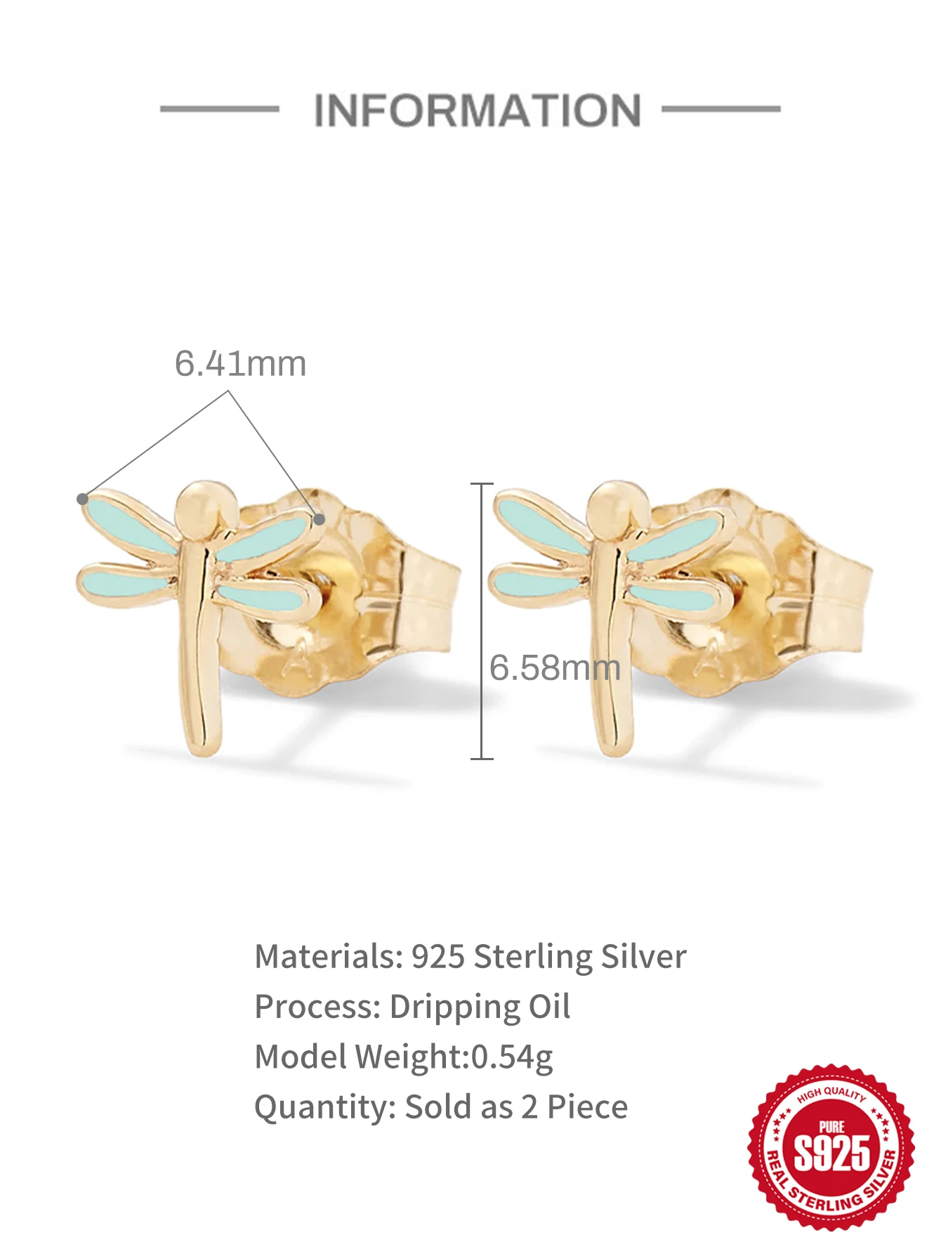 Aide 925 Sterling Silver Turquoise Drip Oil INS Dragonfly Stud Earrings For Women 18k Gold Piercing Studs Fine Jewelly Gift