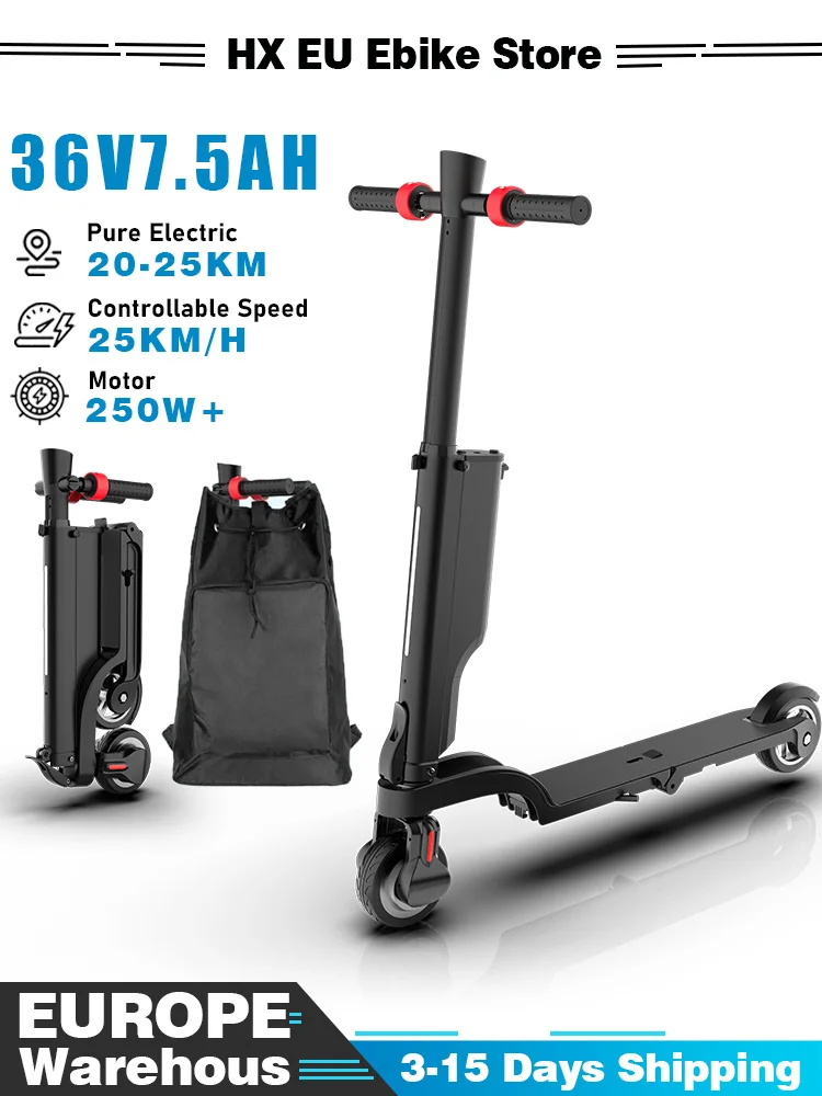 HX X6 Elektroroller 36V 7,5Ah 20/25km Reichweite Faltbarer Smart-App-E-Scooter Scheibenbremse 5,5'' Täglicher Pendelverkehr Rucksack-E-Scooter