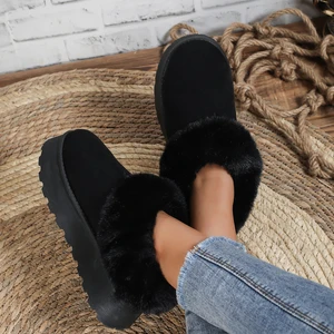 Outono e inverno quente mais veludo e engrossado deslizamento em sapatos de algodão feminino sola grossa dedo do pé redondo camurça botas de neve femininas 10 principais vendas botas feminina plus size - №8