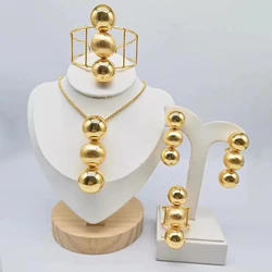 Dubai Beads Design Jewelry Set for Women Plated Earrings and Pendant Necklace with Bangle Ring Set for Weddings Bride
