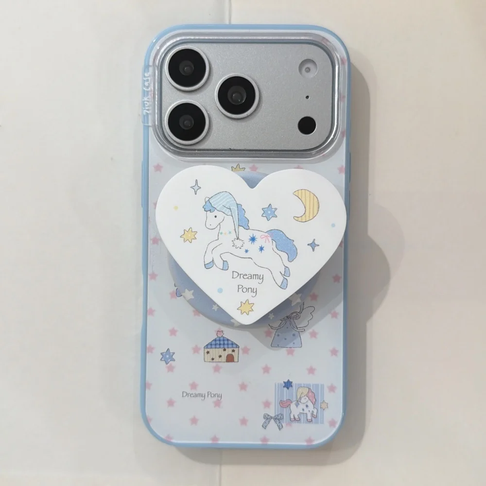 

Graffiti Star Nightcap Pony with for magsafe Stand Phone Case for iPhone 17 16 ProMax 14 15pro Korean INS Simple Protective case