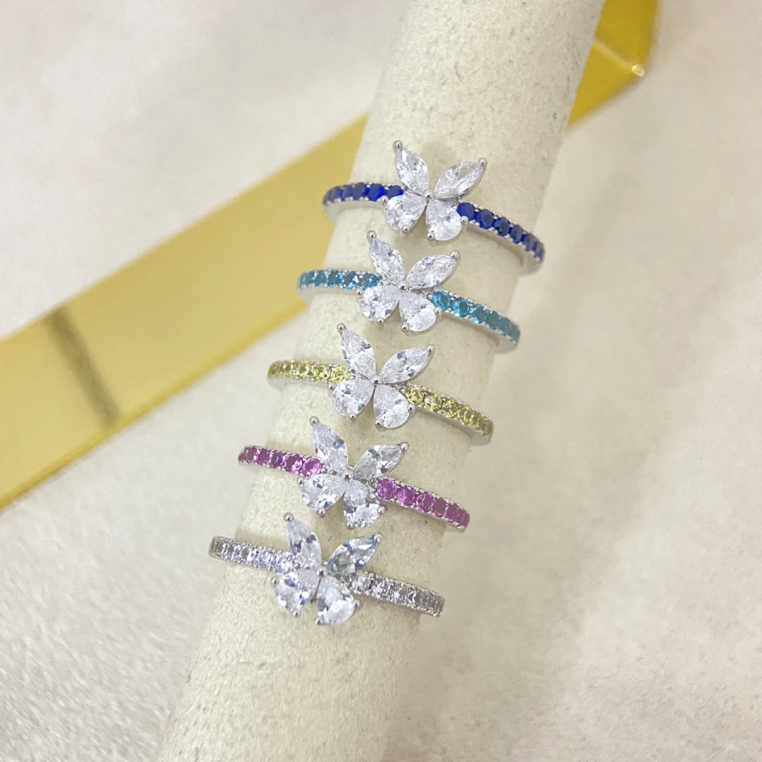 Classic Luxury French Jewelry Butterfly Style CZ Simulation Diamond Ladies Ring No Fade No Allergy Fine Gift