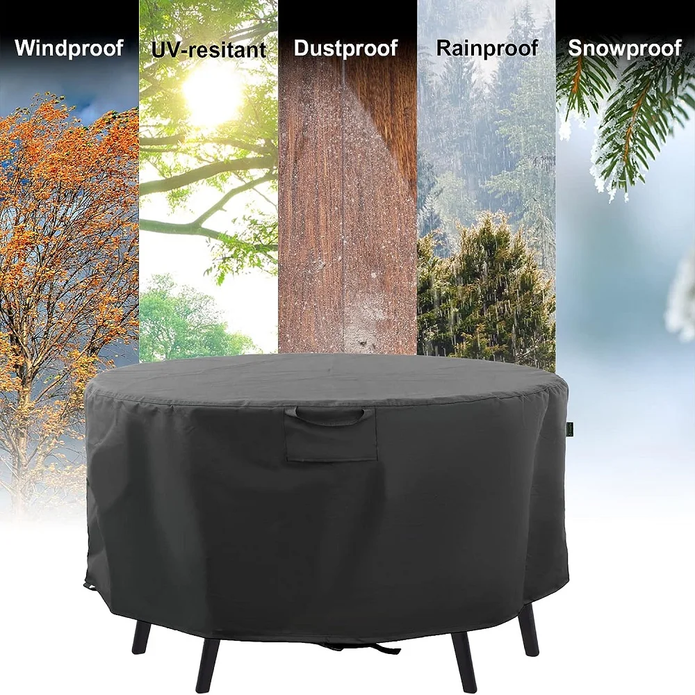 

Waterproof Patio Furniture Cover Outside 420D Silver-coated Round Table and Chair Set Cover 81 in. Dia x 24 in. H Black