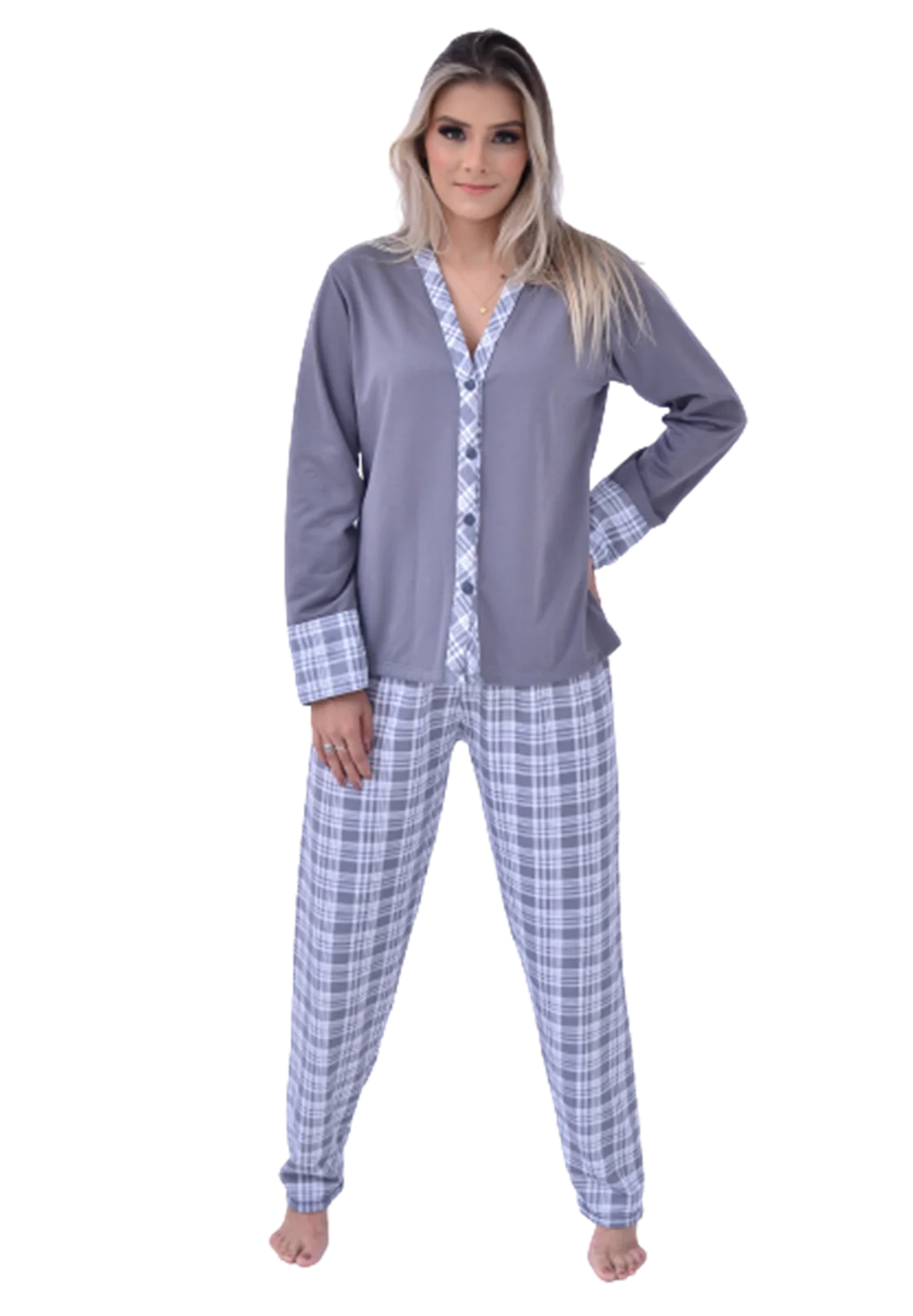 Women's Long Winter Pajamas Flaneled Hoodie Buttons