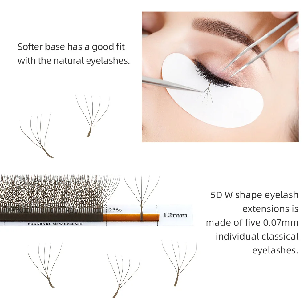 NAGARAKU Braun Dunkelbraun 3D/4D/5D W-Form Handgewebte Vorgefertigte Fächer-Wimpernverlängerungen Volle Wimpern Natürlich Weich Leicht Matt Dicht – Detail 13