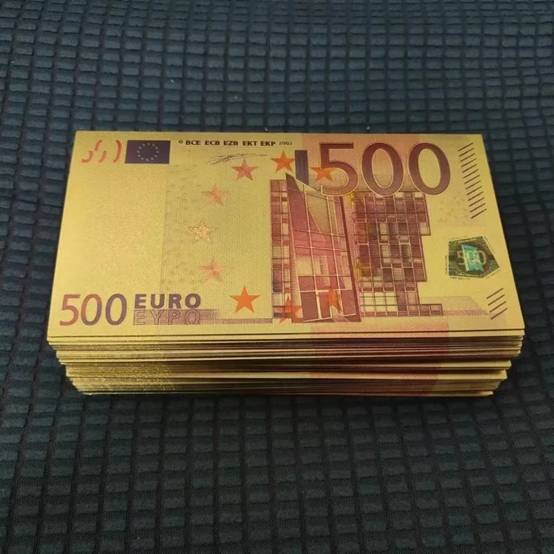 High Quality Fake 500 Euro Plastic Gold Banknotes  Colorful European Banknote Commemorative Notes 24K Gold Plated Euros Money