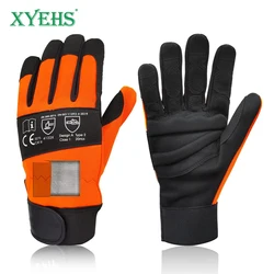 XYEHS-guantes de trabajo de seguridad para motosierra de cuero, protección para ambas manos, resistentes al corte en la espalda, guante mecánico grueso acolchado de Eva, 1 par