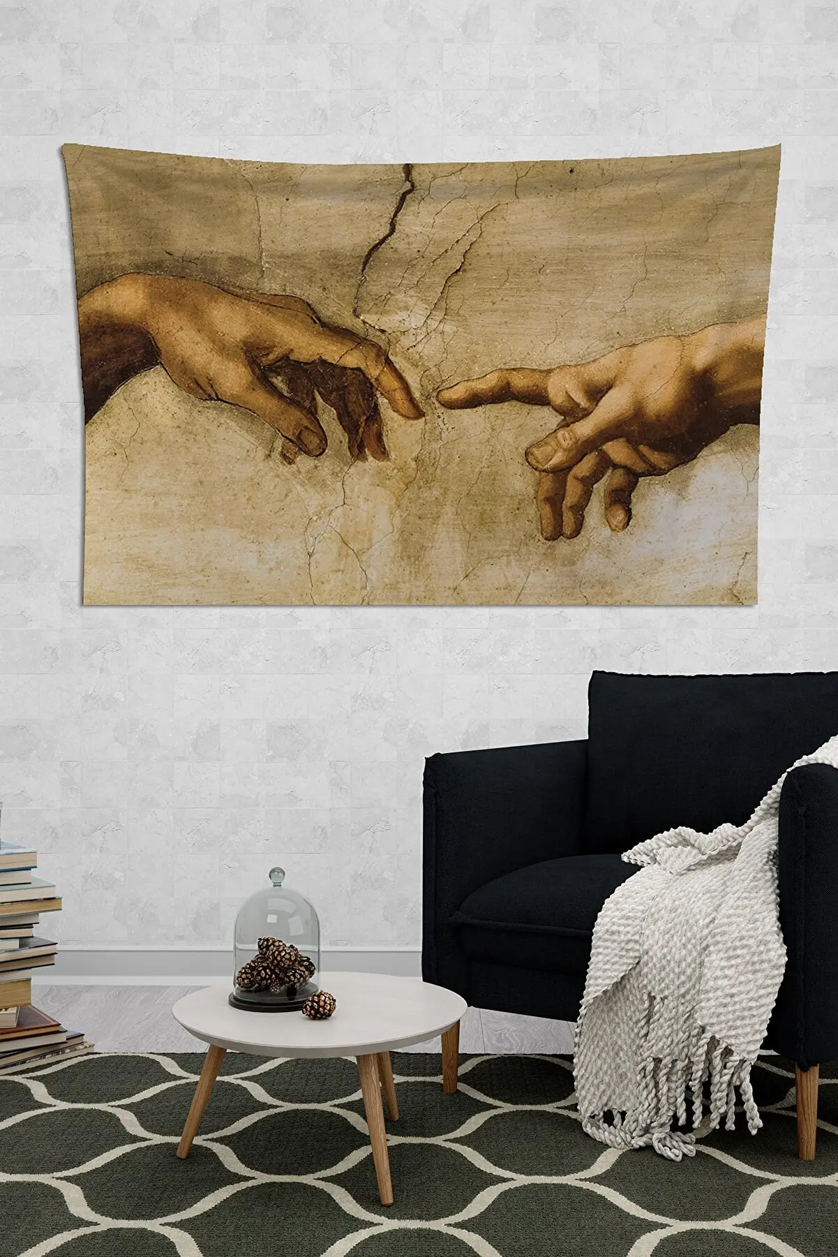 

Michelangelo Creation Of Man Washable Stain Resistant Tapestry Wall Hanging Room Decor Aesthetic For House Decoration Maison Rug