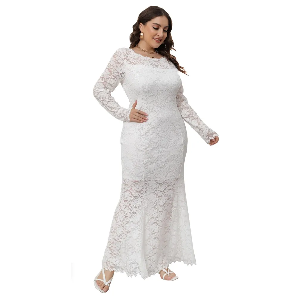 Plus Size Maxi Long Evening Party Wedding Bridesmaid Lace Dresses For Women