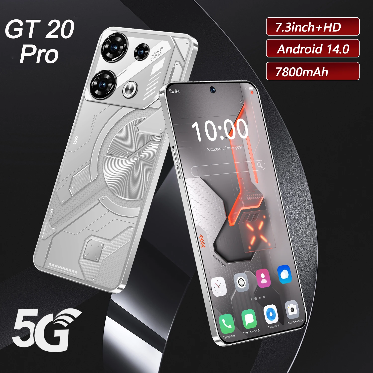 2024 HOT SALE Global Version GT20 Pro7.3 Inch Cellphones 16G+1T 108MP Camera 7800mAh android smartphone 5G Dual SIM Card