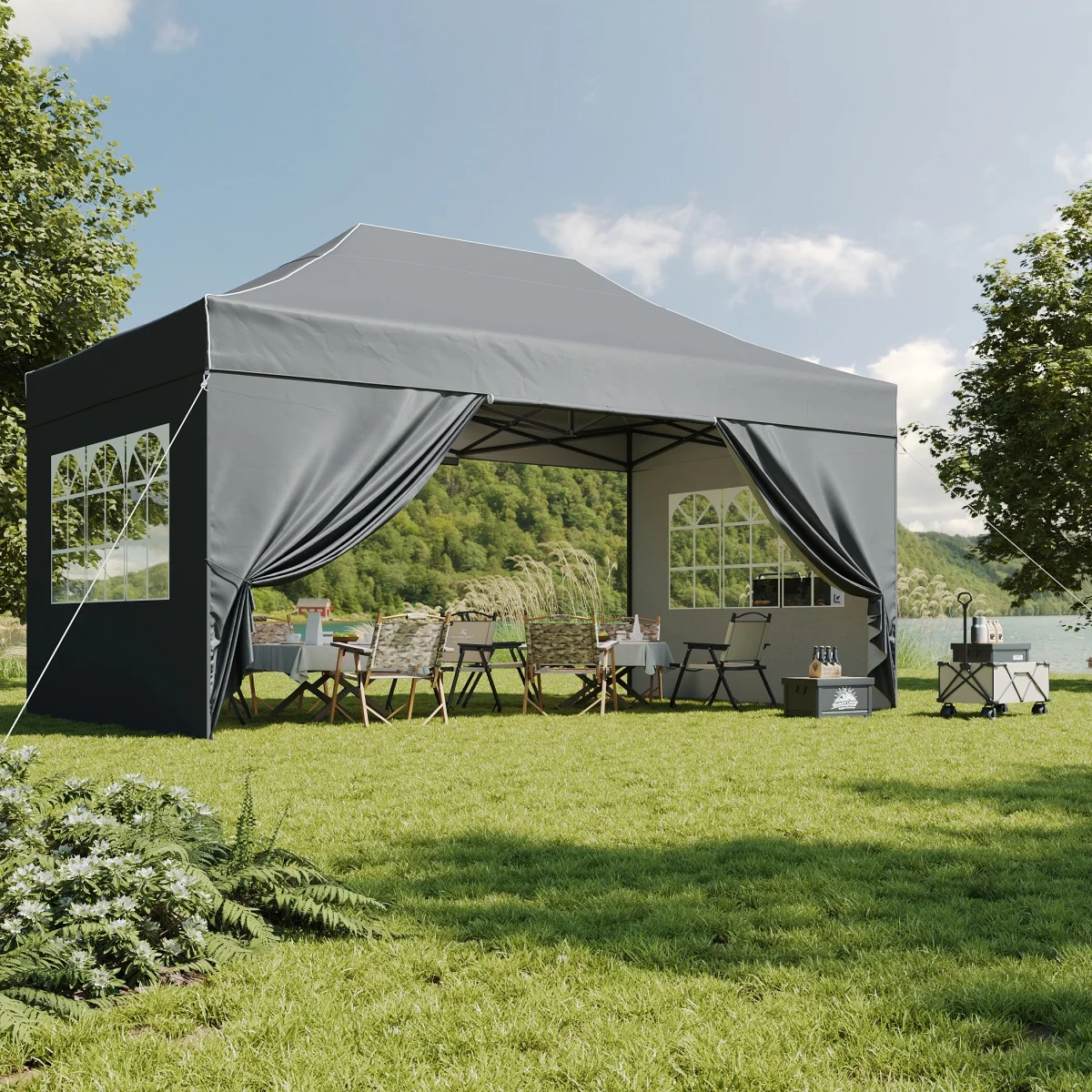 Aoxun 10x15FT Pop Up Gazebo with Sides Heavy Duty Waterproof Outdoor Canopy Tent with Roller Bag and Sandbags for Parties Weddings