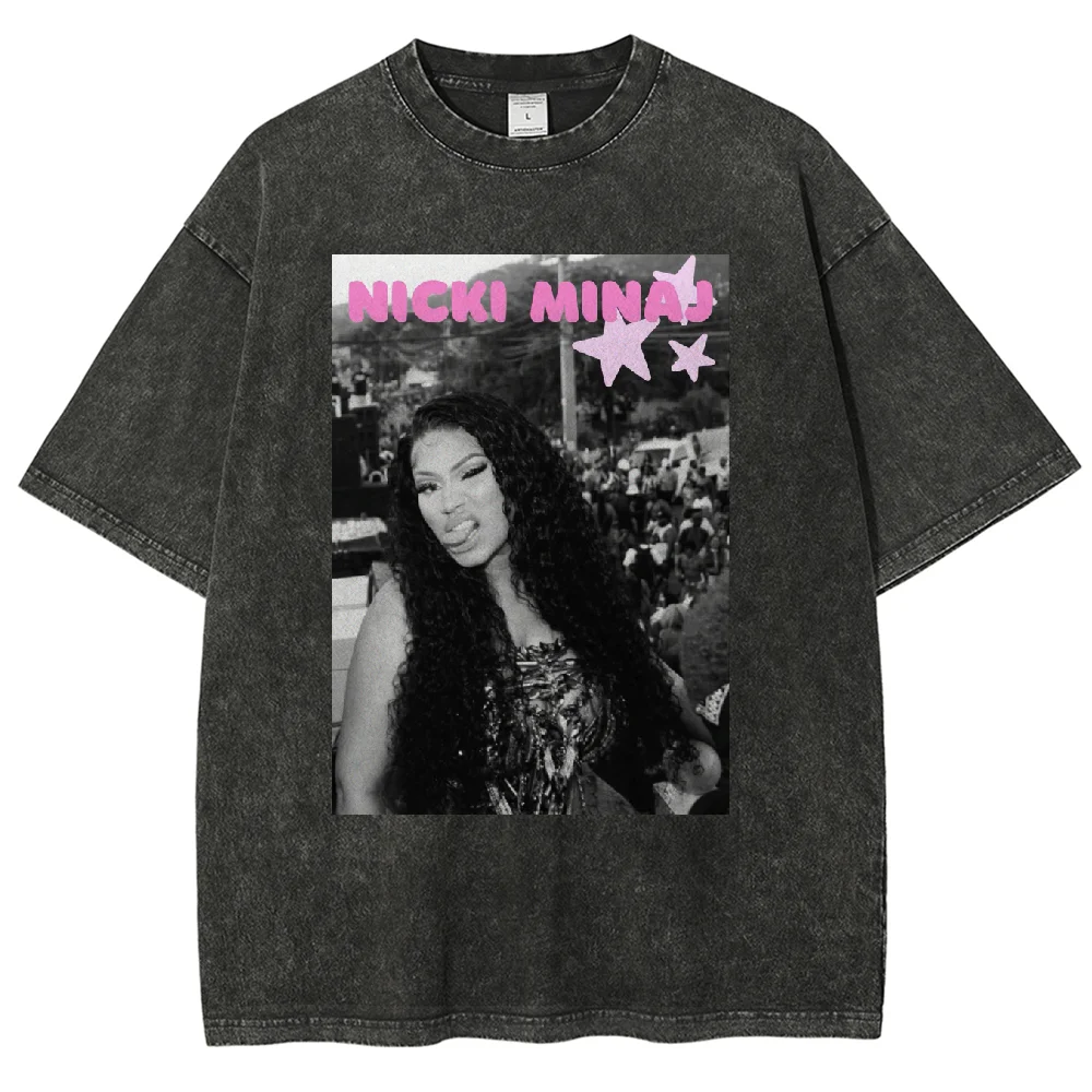 تي شيرت Singer N-Nicki M-Minaj مطبوع عليه رسومات تي شيرت صيفي مغسول ملابس الشارع الشهير Y2k الهيب هوب برقبة دائرية وأكمام قصيرة ملابس غير رسمية للجنسين
