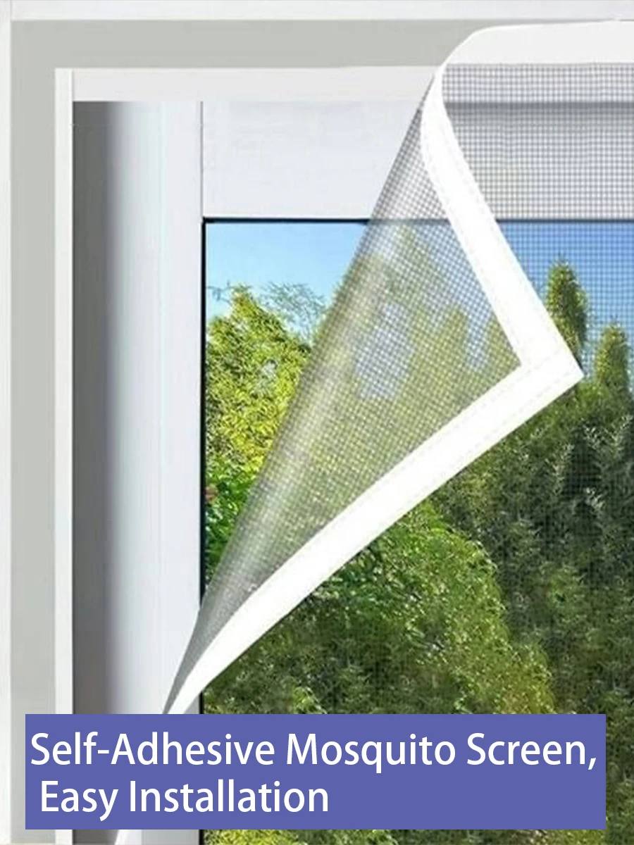 Self-Adhesive Anti-Mosquito Window Screen, Customizable Size, Easy Installation, Washable, Durable Mesh, High Visibility