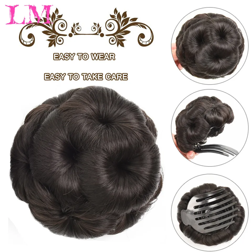 FORLISEE Synthetic High Temperature Fiber Chignon Nine Flowers Hair Women Curly Chignon Hair Bun Donut Clip In Hairpiece