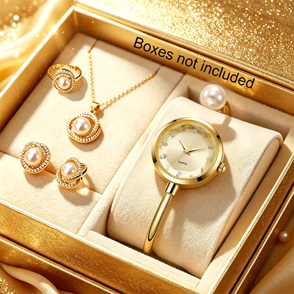 5-Piece Set, Women's Bracelet Quartz Watch with Necklace, Earrings, and Ring Set, Elegant and Fashionable, Charming and Versatile, Women's Wristwatch, Women's Accessories, Exquisite Gift for Women.