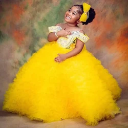 Yellow Golden Flower Girl Dresses for Wedding Customized Bead Ball Gown Kids Birthday Party Gowns Crystal Toddler Pageant Wears