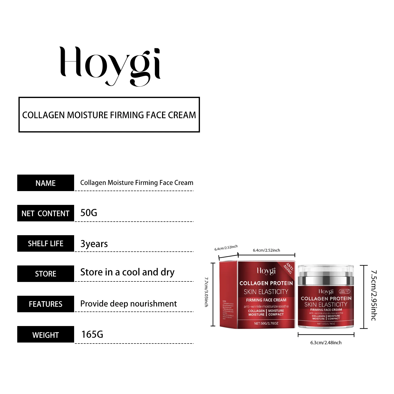 Hoygi 50 جرام كريم وجه الكولاجين إصلاح حاجز الجلد مرطب يومي لتجديد شباب البشرة الجافة مكافحة الشيخوخة ثبات كريم وجه