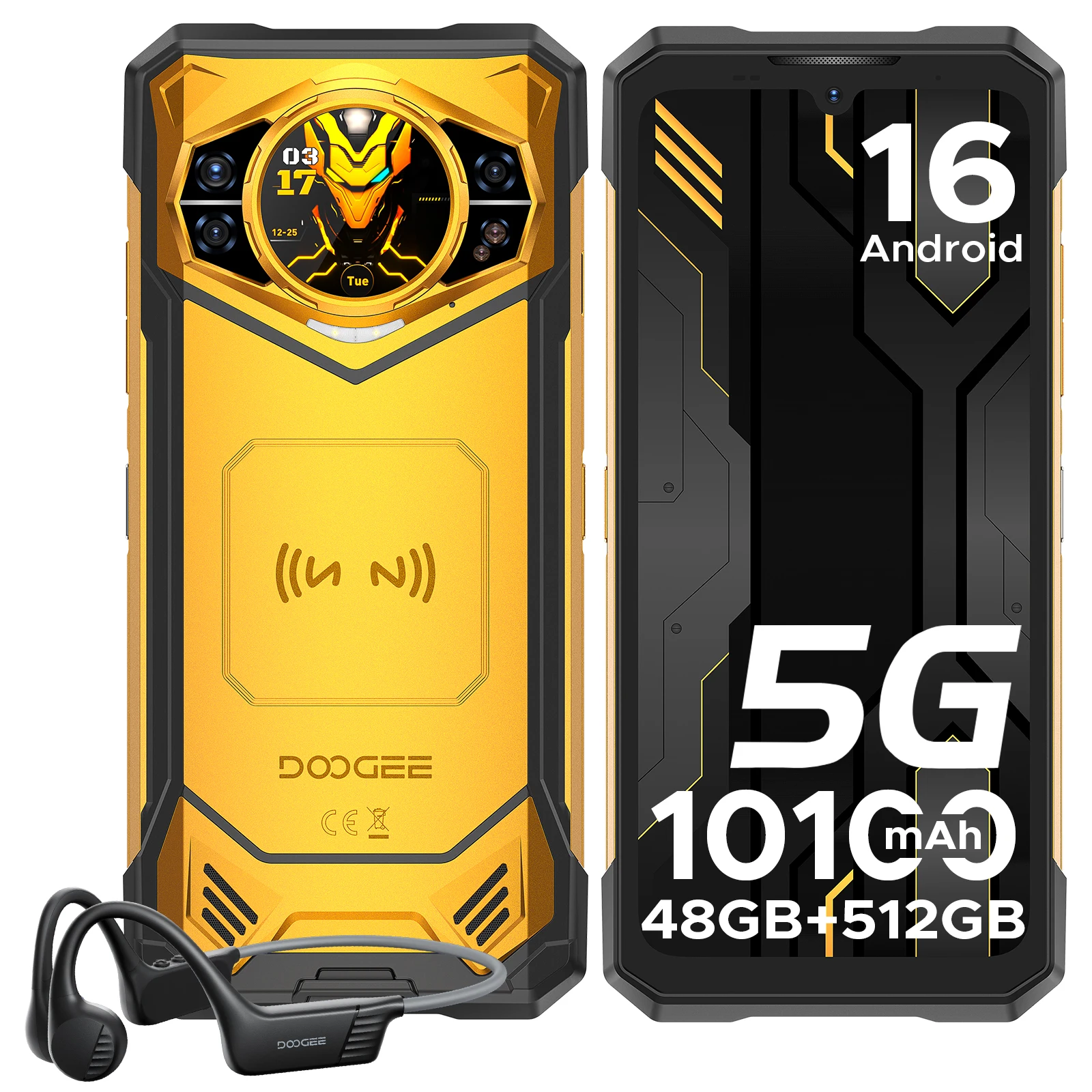DOOGEE S200 X Android 16 5G Rugged Phone Gemini AI 48GB(12+36) 512GB 120Hz 1.32" AMOLED Rear Display 10100mAh Battery 100MP NEW