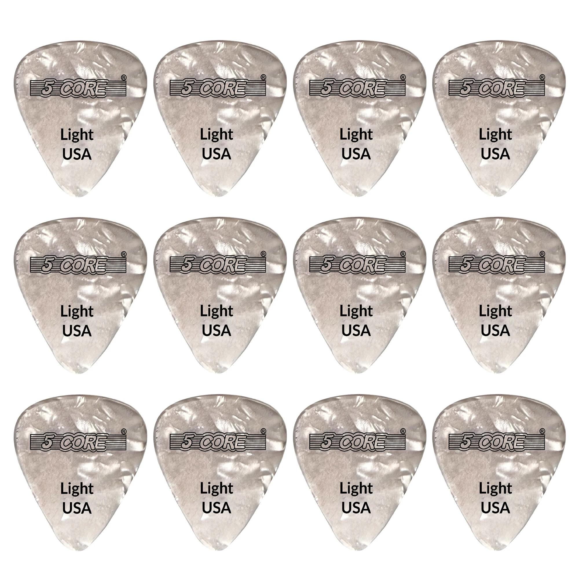 

5Core Guitar Picks Celluloid Light Gauge 0.46mm Pick - Acoustic Electric Bass Guitars WHITE- G PICK L WH 12PK