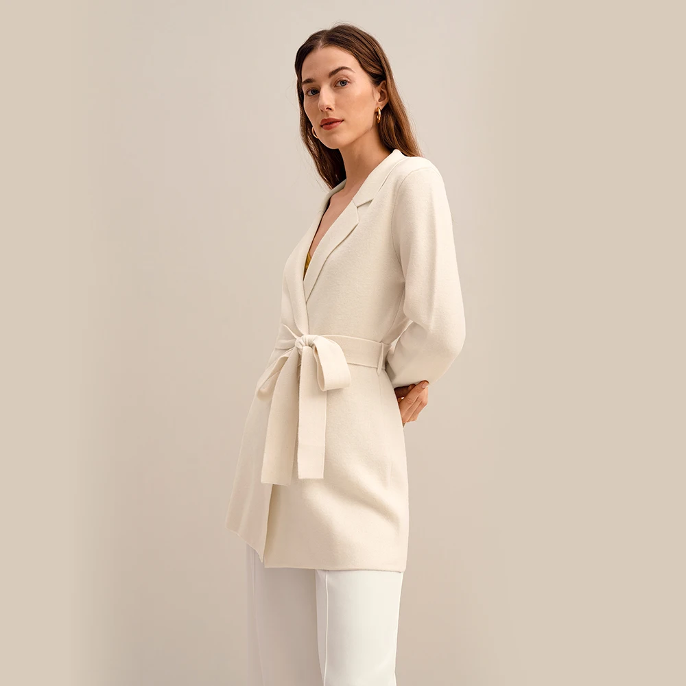 Blazer in lana di seta per le donne 2022 inverno nuovo Lace Up colletto rovesciato cappotto a maniche lunghe Office Lady outfit spedizione gratuita