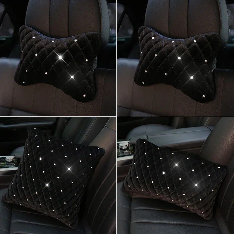 Bling Rhinestone poduszka podróżna na szyję poduszka zimowe pluszowe kryształ Auto zagłówek poduszki talii obsługuje poduszka do fotela samochodowego pokrywa akcesoria samochodowe — zdjęcie 2