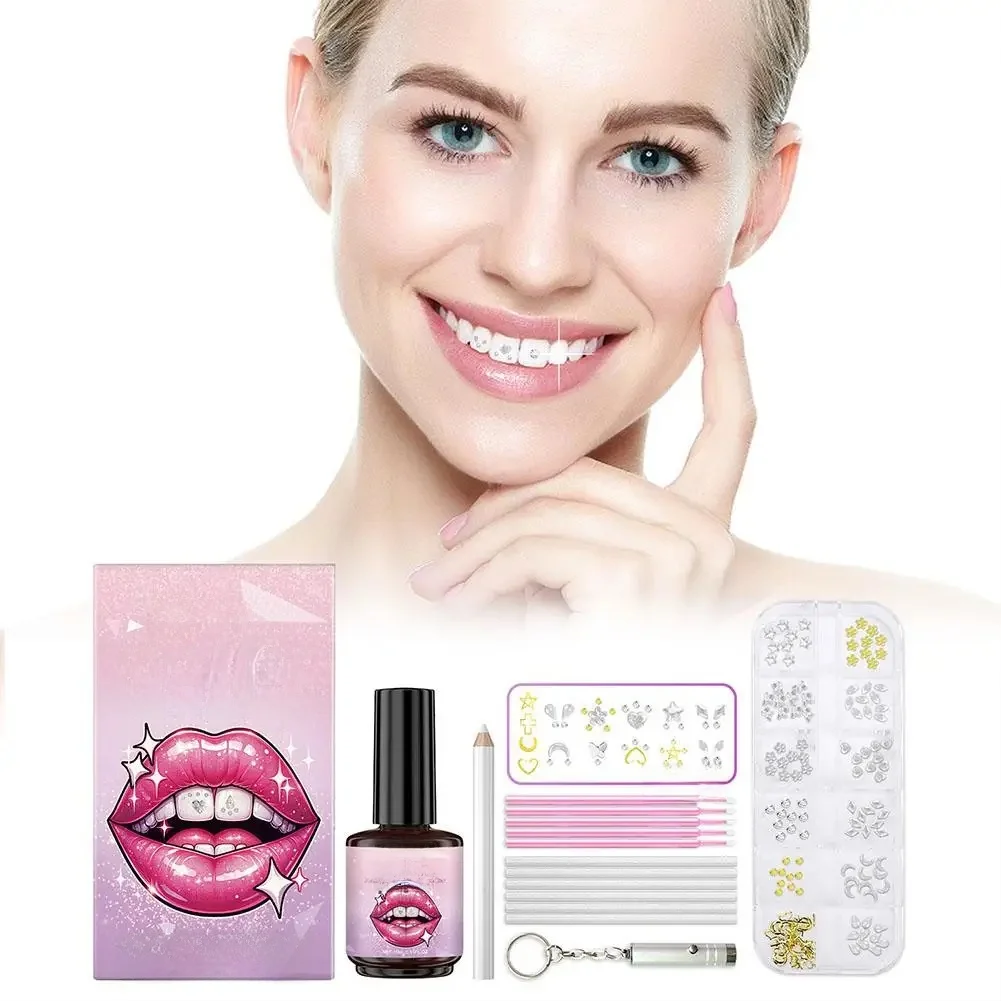 Ornement de dents à faire soi-même avec colle légère de durcissement, adhésif dentaire professionnel, cristaux de pierres précieuses, ornements faciles à enlever, décor dentaire unisexe